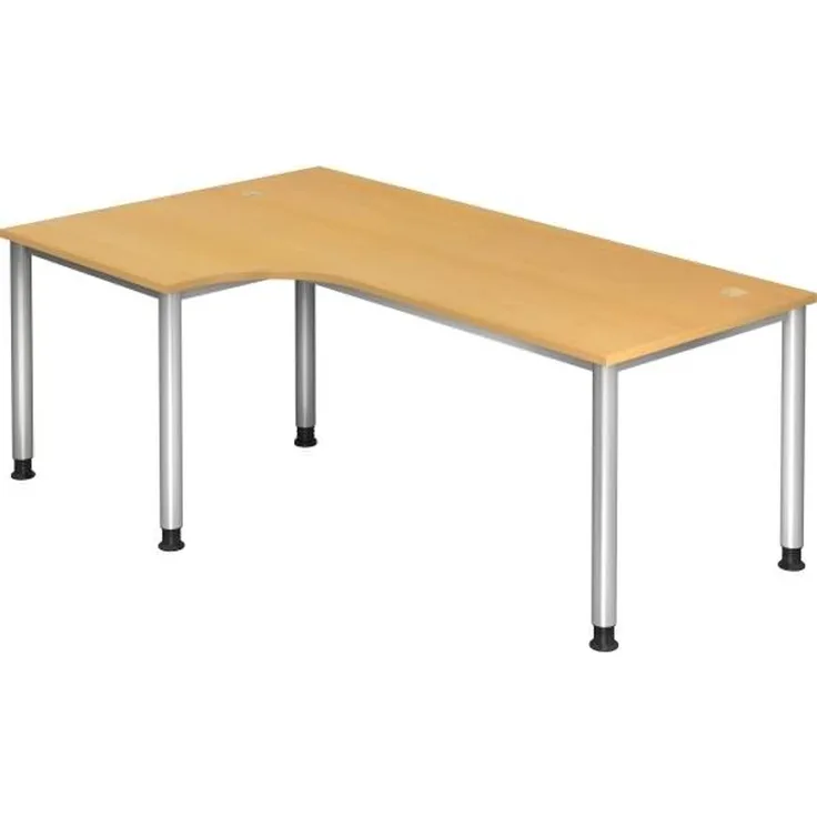 Winkeltisch HS82 4-Fuß / 5-Fuß rund 200x120cm 90° Buche Gestellfarbe: Silber