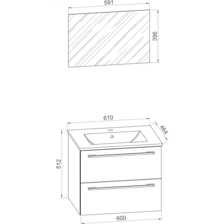 VCM Badmöbelset Badinos, 3-tlg. mit Waschplatz, Keramikwaschbecken und Spiegel aus ESG-Sicherheitsglas, 2 Schubladen, Korpus in Melamin – Bild 5