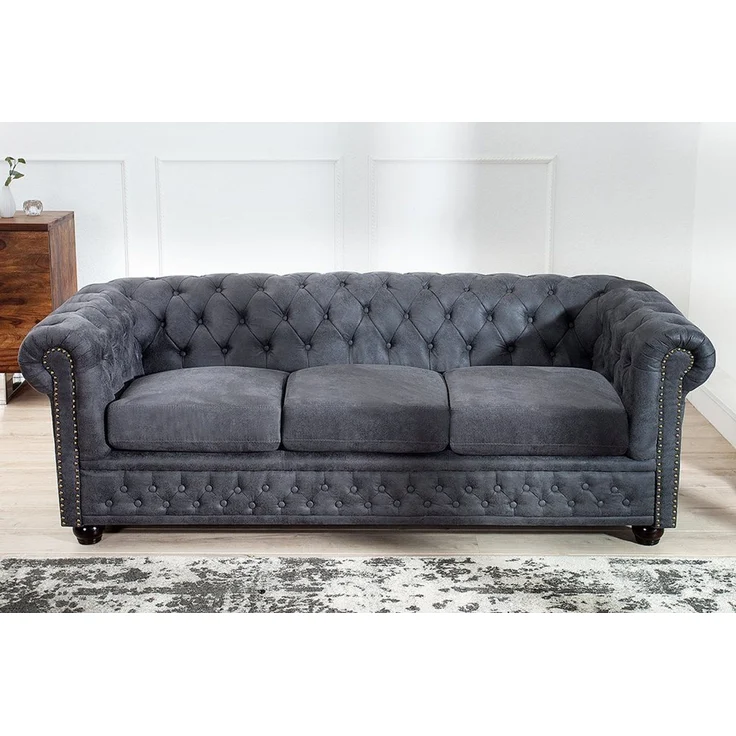 riess-ambiente Sofa CHESTERFIELD 200cm antik grau, Einzelartikel 1 Teile, Wohnzimmer · Microfaser · 3-Sitzer · Federkern – Bild 2