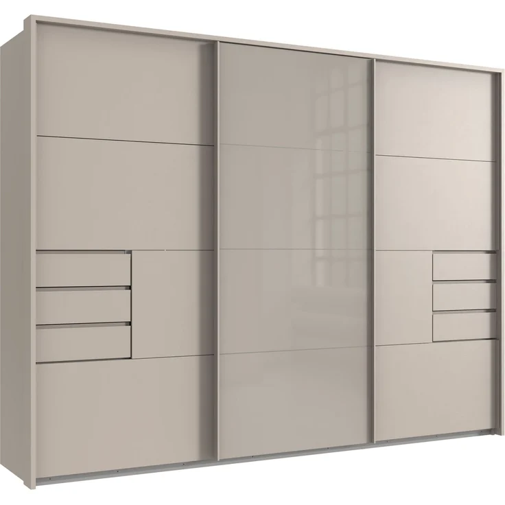 Schwebetürenschrank Kleiderschrank 3-trg 273cm Beige Grau Glasfront Passepartout – Bild 1