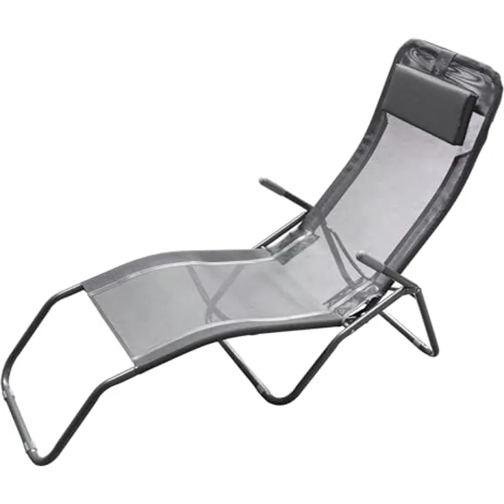 Spetebo Gesundheitsliege Klappbare Gartenliege mit Kopfkissen, 190 cm, anthrazit, witterungsbeständig, pflegeleicht, einstellbare Positionen
