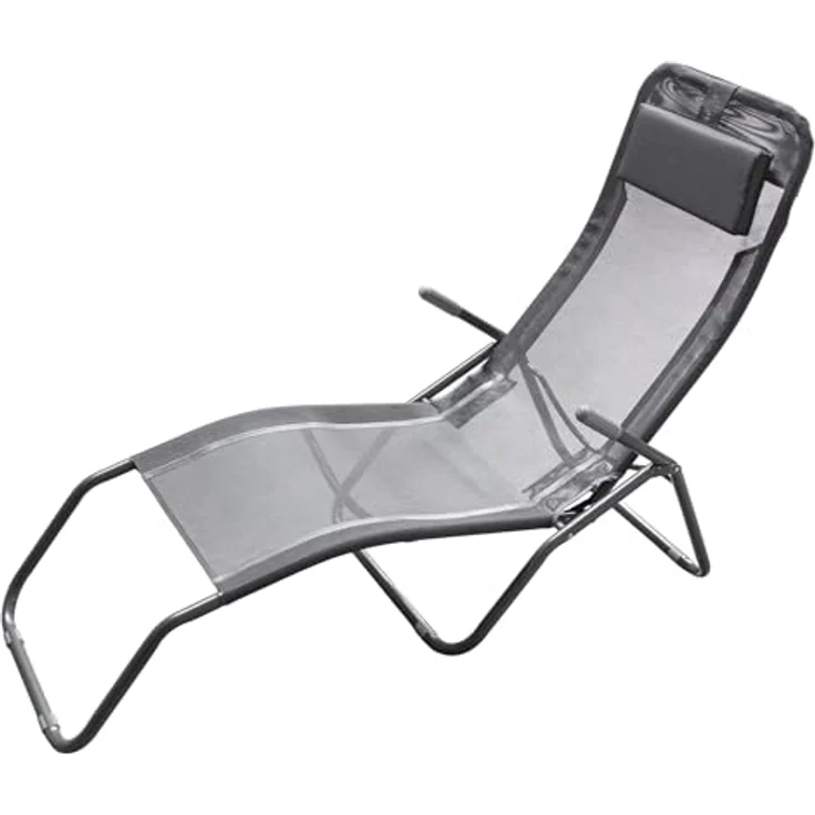 Spetebo Gesundheitsliege Klappbare Gartenliege mit Kopfkissen, 190 cm, anthrazit, witterungsbeständig, pflegeleicht, einstellbare Positionen – Bild 1