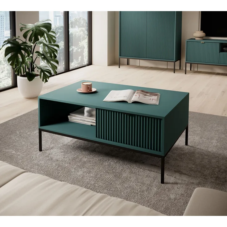 Selsey 'Vellore' Couchtisch 104 x 68 cm, Grün, mit Schublade und schwarzem Gestell