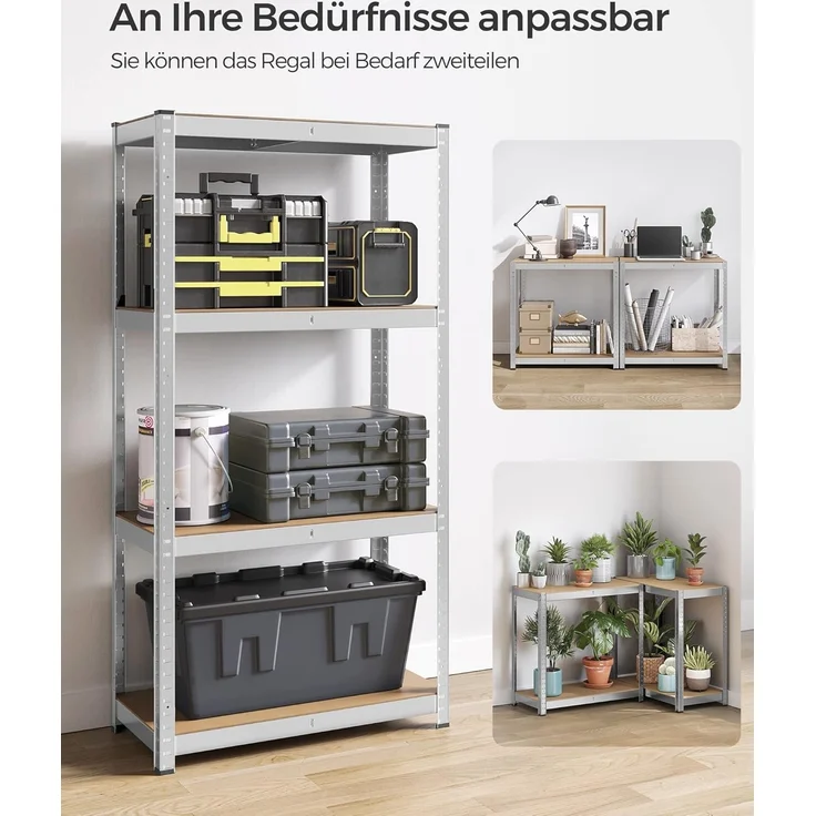 Songmics Schwerlastregal, 2er Set, Kellerregal, Lagerregal, 40 x 80 x 160 cm, Regal mit Stahlgestell, bis 520 kg belastbar, 4 verstellbare Ablagen, silbern GLR044E02 – Bild 7