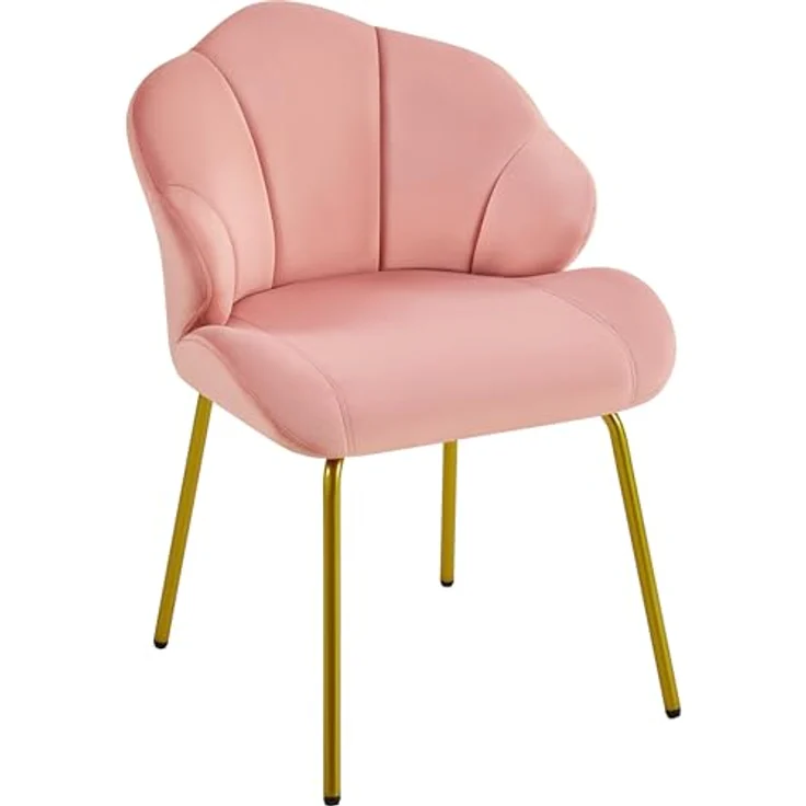 Yaheetech Sessel Loungesessel in Muschelform, Ohrensessel modern, Polsterstuhl mit Metallbeinen, Polyester, für Wohnzimmer/Schminktisch/Schlafzimmer, Rosa – Bild 2