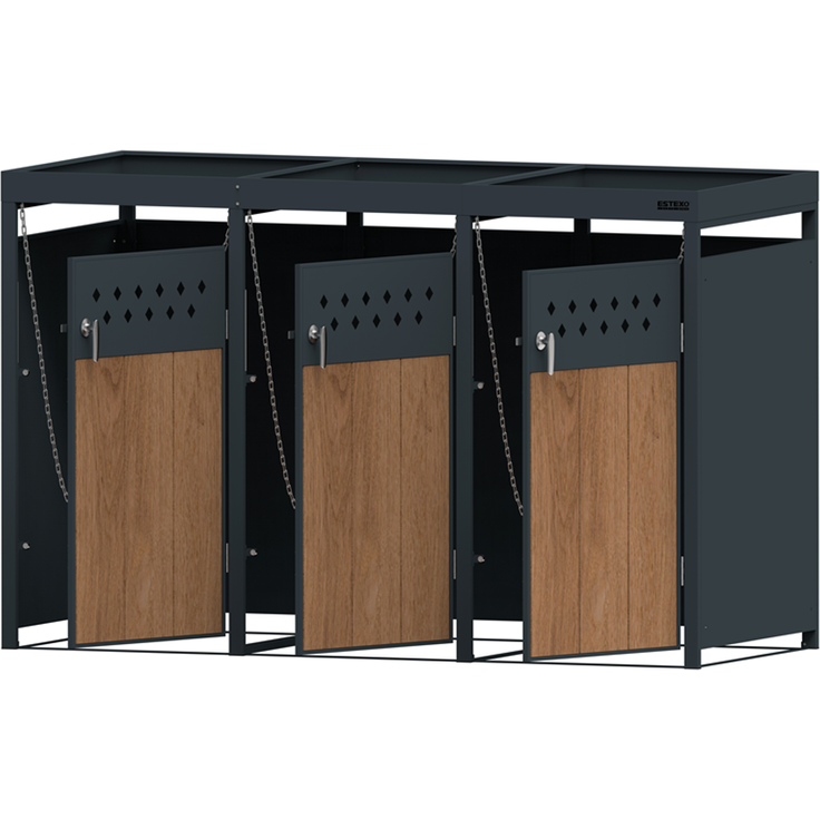 Mülltonnenbox Müllbox Mülltonnenverkleidung 3 Türen Box Pflanzdach Anthrazit – Bild 9