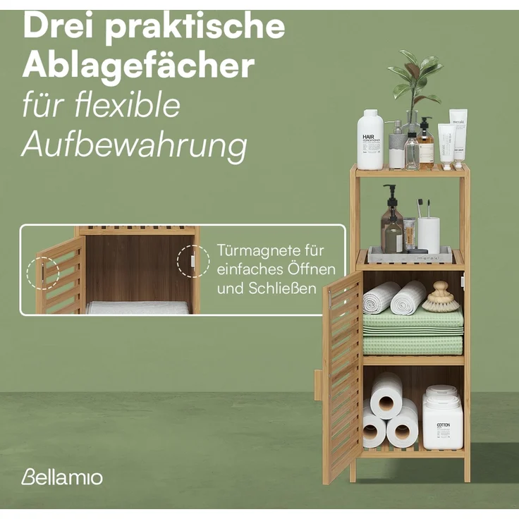 Bellamio 'Newa' Badezimmer Schrank, Bambus, natur, 85x33x33 cm, Badschrank mit 3 Ablagefächern – Bild 4
