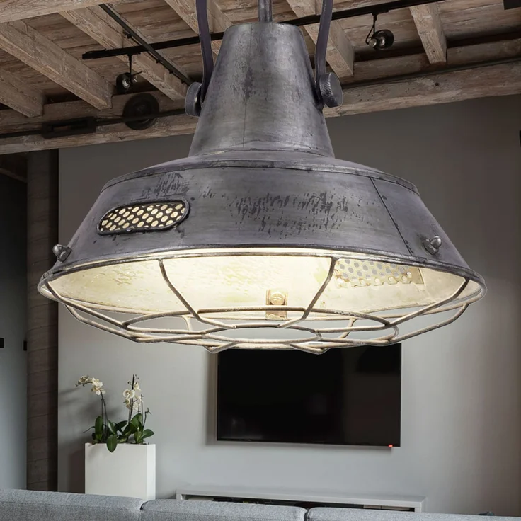 LED Hängelampe, Metall, Industrie, Laterne, silber SA – Bild 8