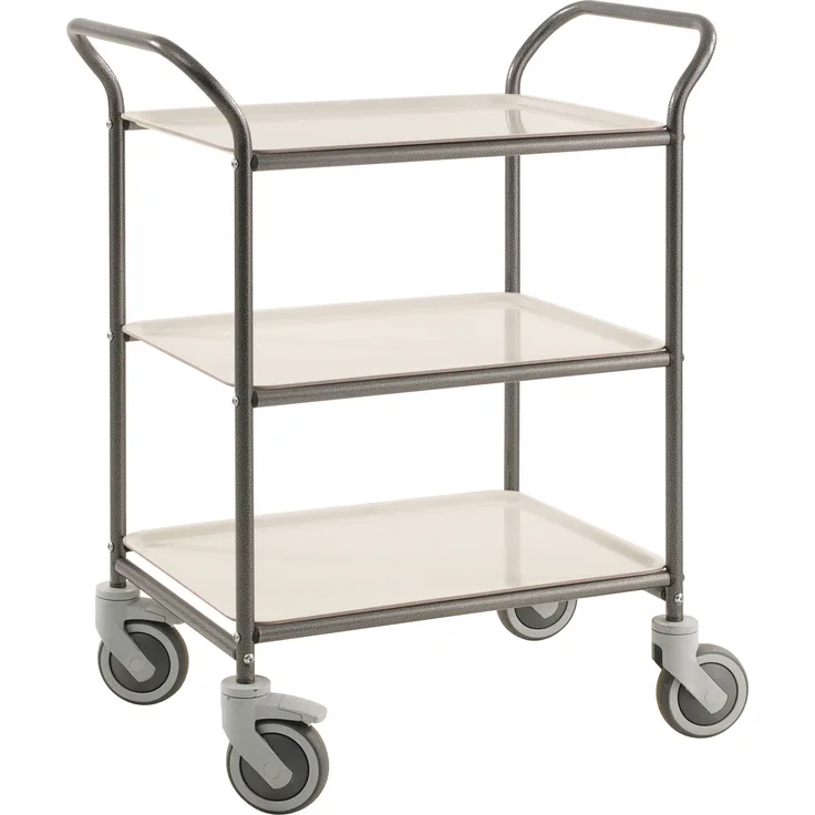 Kongamek Tablettwagen 770x495x960mm Anthrazit grau pulverbeschichtet mit Bremse und 3 Tabletts in weiß