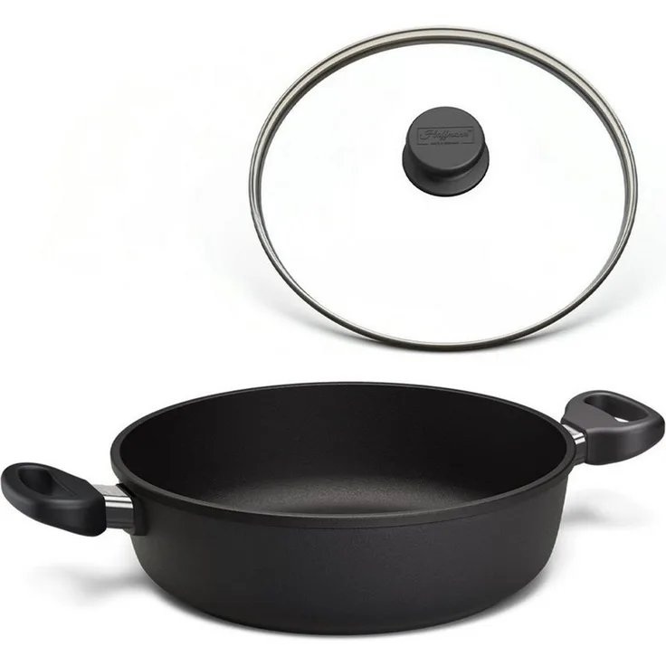Hoffmann Germany Schmorpfanne Hoffmann STONIQ Bräter rund Ø 28 cm IQ-SHIELD PFAS-frei mit Deckel, Aluguss (Set, 2-tlg, 1x Schmorpfanne Ø 28 cm + 1x Glasdeckel), Seitengriffe, PFAS-frei, 3,3 l, Ø 28 cm