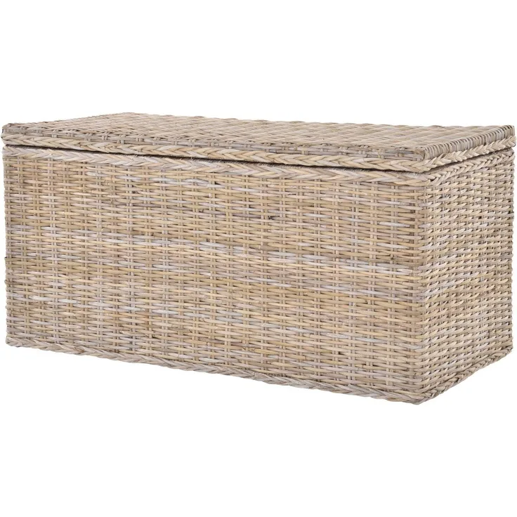 Krines Home Wäschetruhe Rattantruhe Groß Deckel Natur Rattan Truhe Aufbewahrung XL 100x50x50, Große Truhe mit viel Stauraum