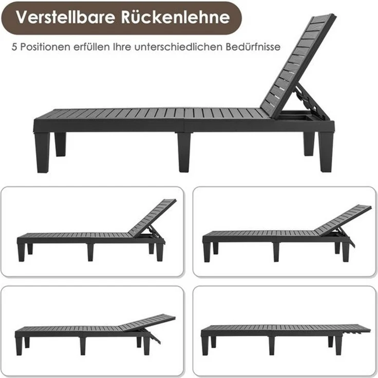 COSTWAY Sonnenliege wetterfest Gartenliege 180kg belastbar Liegestuhl 5 verstellbare Rückenlehne Terrassenliege für Outdoor Garten Terrasse Schwarz – Bild 4