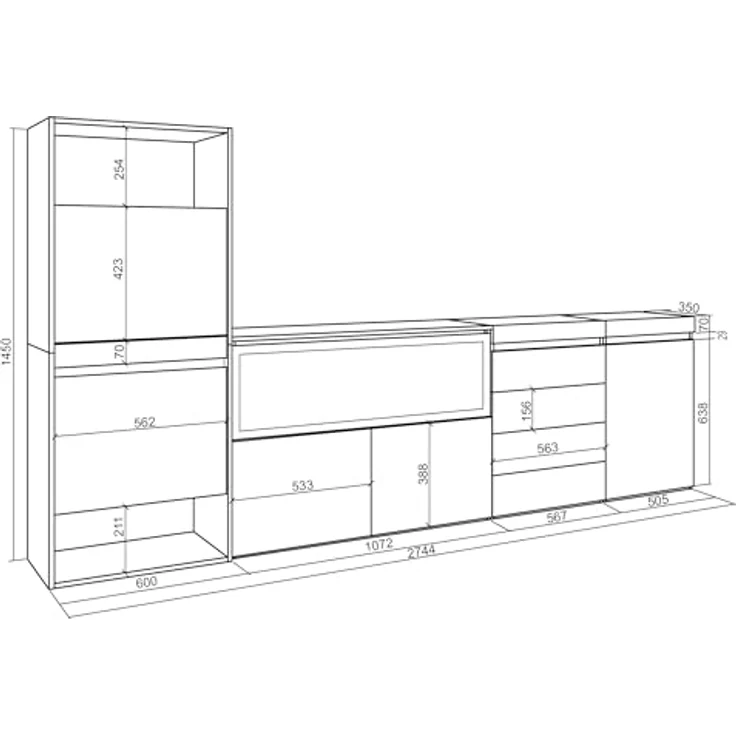 Skraut Home | Schuhregal, Schuhschrank | Schuhaufbewahrung | 274x145x35 cm | Für Schlafzimmer, Zimmer | Elektrokamin XXL | Kommode mit Schubladen | Moderner Stil | Weiß – Bild 3