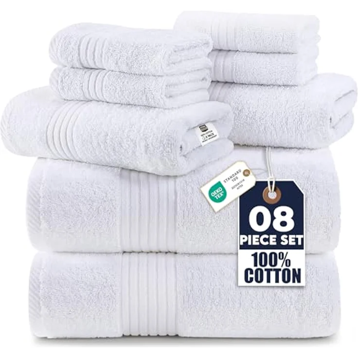 Utopia Towels 8-teiliges Handtücher aus 100% Baumwolle, weich und saugfähig für den täglichen Gebrauch, 2 Badetücher 69 x 137 cm, 2 Handtüchern 41 x 71 cm, 4 Waschlappen 30 x 30 cm (Weiß) – Bild 1