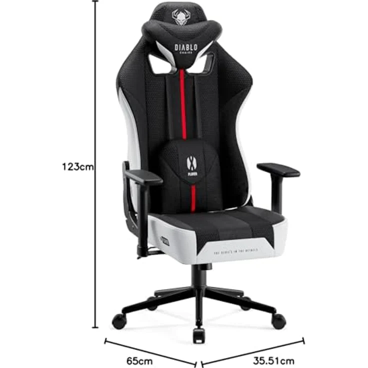 Diablo Chairs Gaming-Stuhl X-Player 2.0 ergonomischer Drehstuhl mit Höhenverstellung Verstellbarer Kopfstütze und Lendenkissen HR-Schaum Tilttech-System 58 x 35,5 x 117 cm Größe S – Bild 3