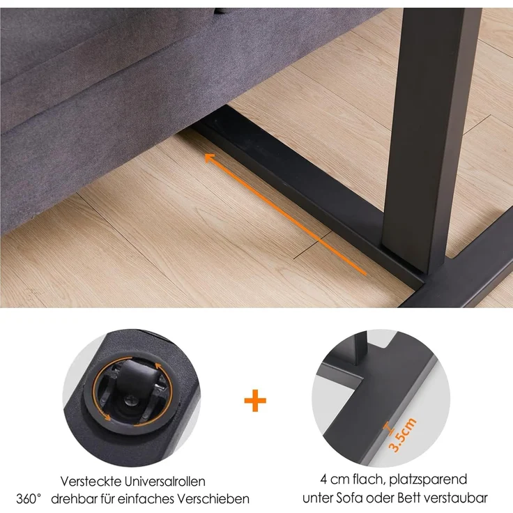 FATIVO Betttisch Beistelltisch Pflegetisch H?henverstellbar Laptoptisch auf Rollen Krankentisch aus MDF Braun 80x40x90 cm – Bild 4