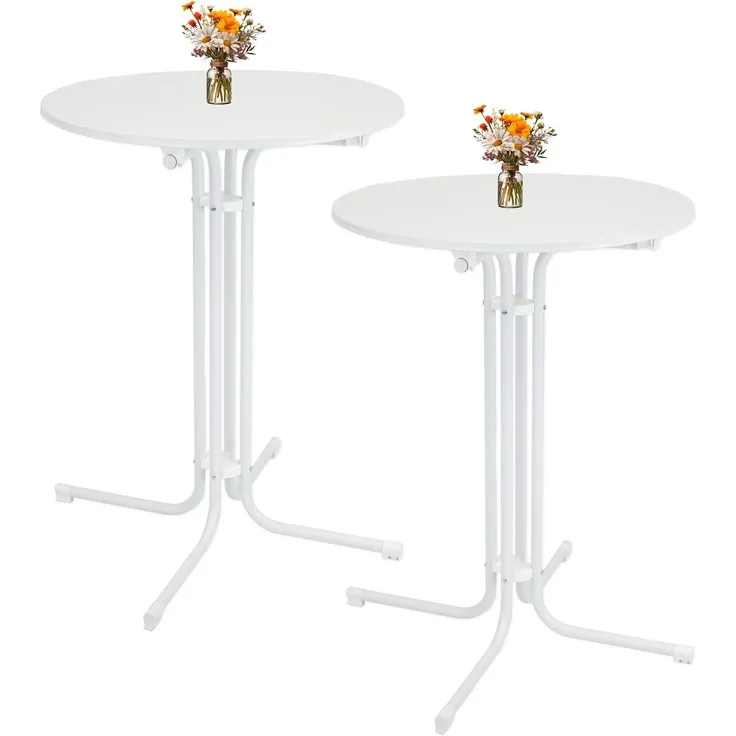 2x Stehtisch klappbar Ø 80 cm Höhe 110 cm Stahl Gastrotisch Partytisch Bistrotisch Tisch in Weiß