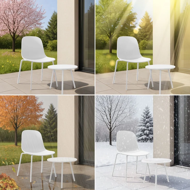 CLP 4er Sitzgruppe Berdin Set 1 Tisch 4 Stapelstühle wetterfest UV-beständig,weiß – Bild 5