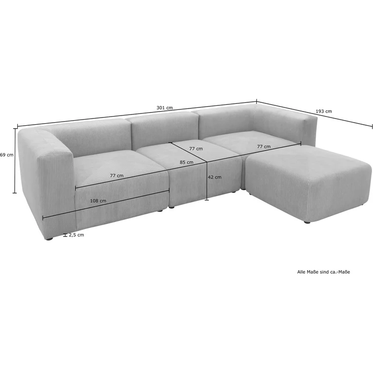 DOMO. collection Ecksofa 800011, Modul-Couch in L-Form, individuell kombinierbar, Cord Sofa, Polsterecke, Eckcouch, Polstergarnitur 301 x 193 x 69 (BxTxH), rose – Bild 10