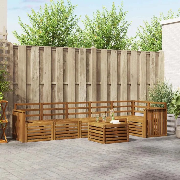 vidaXL Outdoor-Sofagarnitur 7 stk. 6-Sitzer Natur Massivholz Akazie 3374924