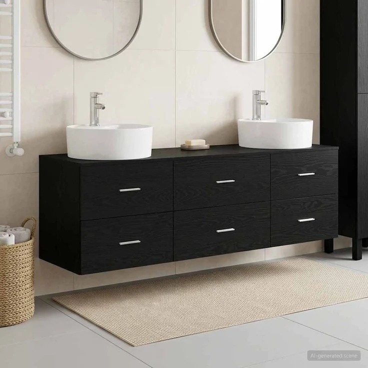 vidaXL Wandmontiertes Badezimmerschrank-Set 3 stk. Schwarz 3405868 – Bild 1