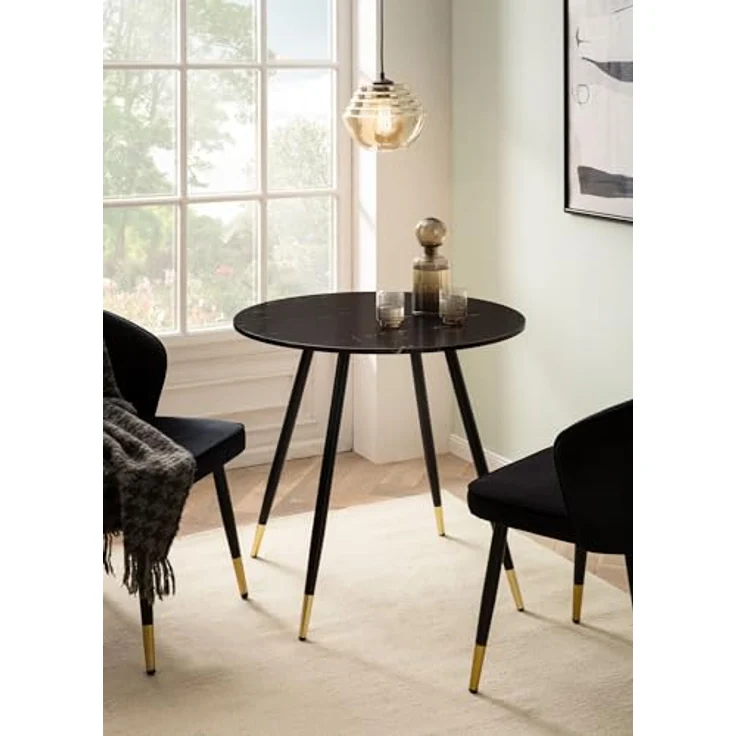 Esszimmertisch Rund 75x75x76cm Marmor-Optik Schwarz Metallbeine Modern – Bild 4