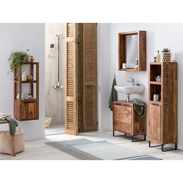 Hängeregal Akazie massiv 90x31x25 cm braun Wandregal Badregal-Holz Küche massivum Sydney Regal-Akazienholz Hängeschrank Stauraum