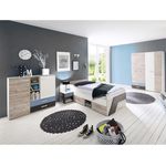 Jugendzimmer Set 4-teilig LEEDS-10 in Sandeiche Nb. mit weiß, Lava und Denim Blau