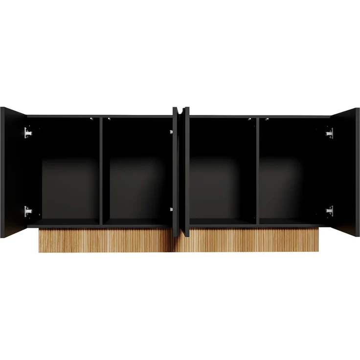 ZUBALIYA Sideboard 160x38x75 cm, mit 4 Türen, aus Spanplatte, Schwarz / Holzfarben – Bild 18