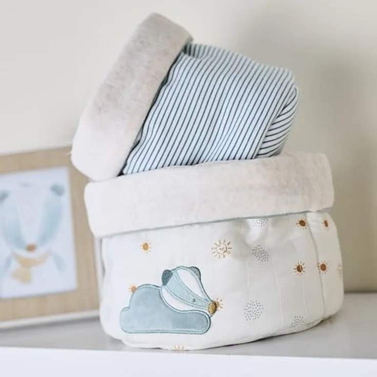 Nattou Aufbewahrungs-Körbe aus Baumwolle und Polyester, Dachs Felix, 2er Set, Ø 20 cm und Ø 15 cm, Felix und Leo, Hellblau – Bild 5