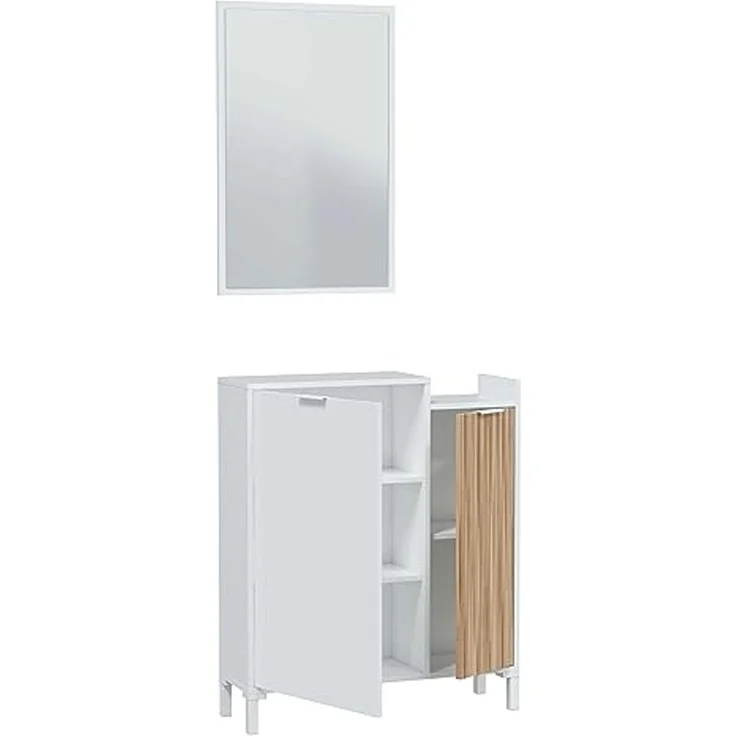 Habitdesign, Garderobe mit Schuhschrank und Spiegel – platzsparendes Flurmöbel in Artik weiß und Natur für den Eingangsbereich, modernes Design, Maße: 77 x 91 x 24 cm (B x H x T), Modell Ethna – Bild 4