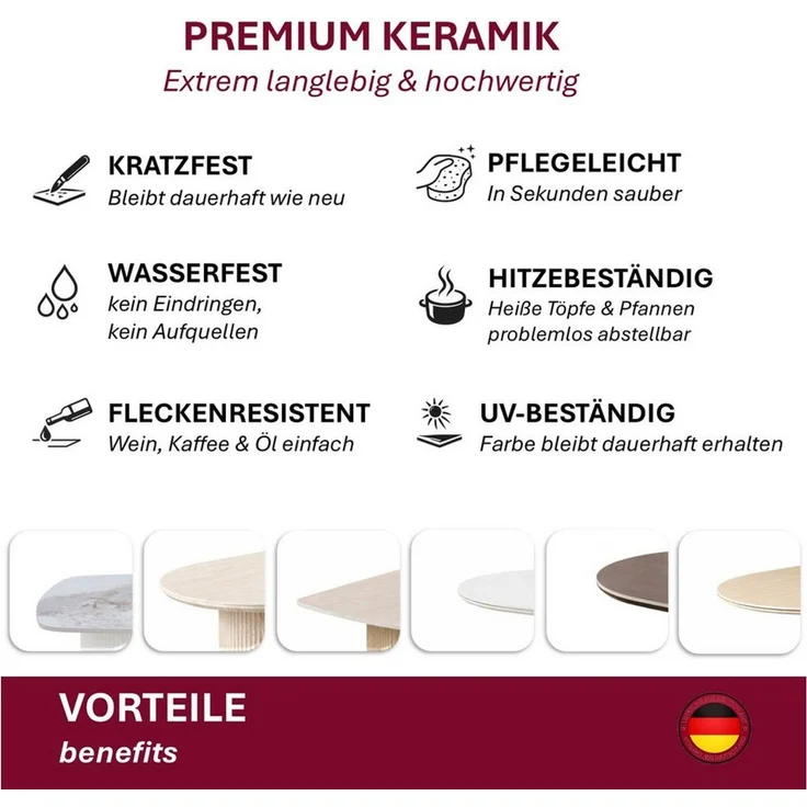 HOOZ Wohnzimmertisch Couchtisch & Esstisch oval Keramik Traventin-Optik 130x70cm/180x90cm (Set, 1× Esstisch, 1× Couchtisch), Keramik-Tischplatte, verschiedene Varianten, pflegeleicht & stabil – Bild 3