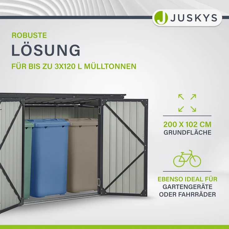Juskys 3er Mülltonnenbox Namur 3 x 120 Liter Tonnen - 2 m² - 2 große Türen - Metall Mülltonnenverkleidung Müllbox Müllhaus Aufbewahrungsbox – Bild 4