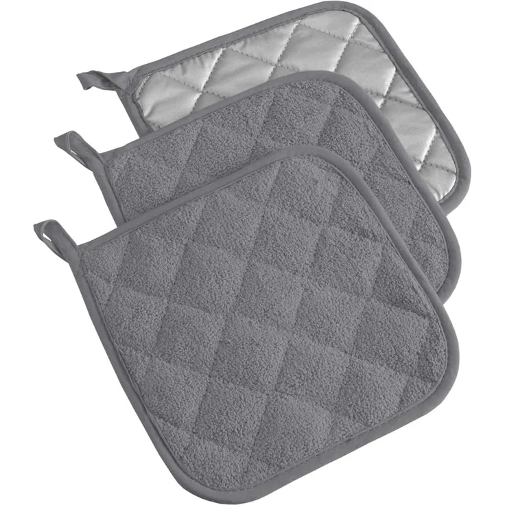3-teiliges Set – Topflappen und Topfuntersetzer, hitzebeständig, Küchenzubehör, Grau – Bild 1