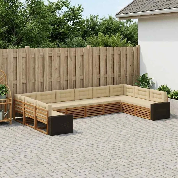 vidaXL Outdoor-Sofagarnitur 10 stk. 10-Sitzer Natur und Beige 3383906 – Bild 1