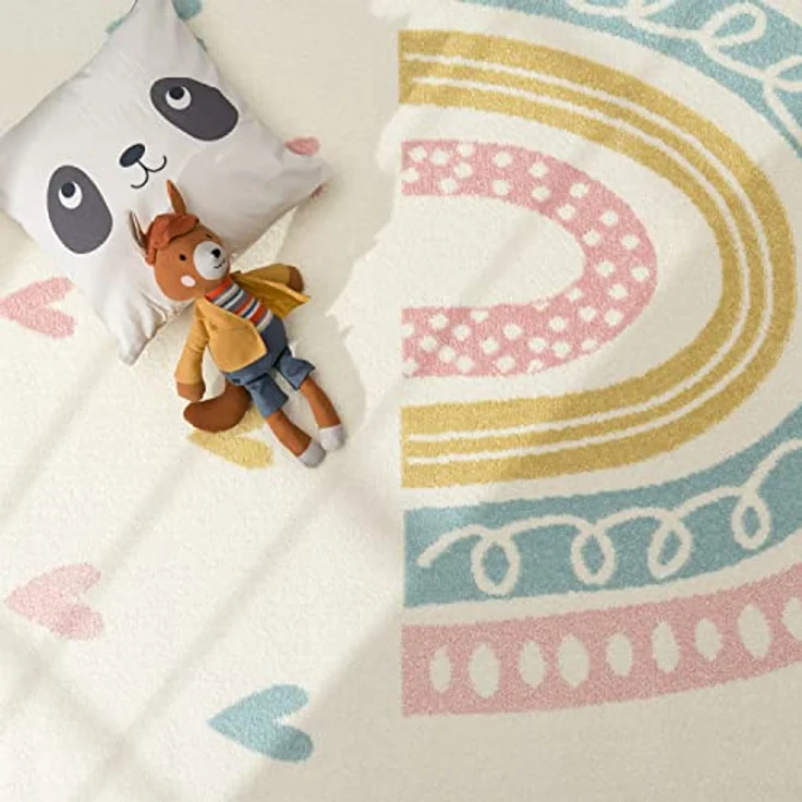 Paco Home Kinderteppich Nino 887, rechteckig, Höhe: 13 mm, Kurzflor, Spielteppich, Motiv Regenbogen & Herzen, Kinderzimmer – Bild 7