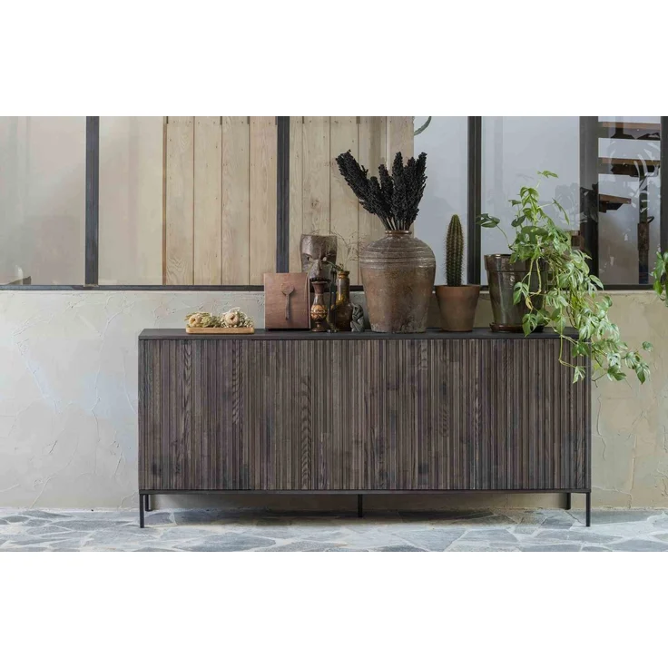 Sideboard Gravure aus Eschenholz, modernes Design, Espresso Braun, Push-to-Open Türen – Bild 6