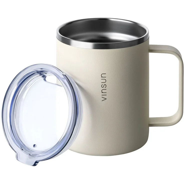Vinsun Thermobecher Edelstahl Isolierbecher 350ml - Kaffeebecher mit Henkel und Deckel, 2-tlg, Edelstahl, Doppelwandig isoliert, BPA frei, bruchfest, Kalt- und Heißgetränke – Bild 5