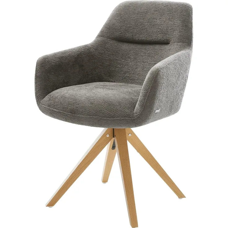Drehstuhl Pejo-Flex Bouclé Soft Schlamm Holzgestell kantig Natur 180° drehbar Taschenfederkern