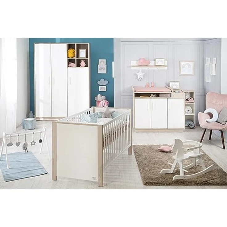 roba Kinderzimmerset 'Olaf' 3-teilig - Bett 70 x 140 - Kleiderschrank 3-türig - Weiß / Luna Elm – Bild 10