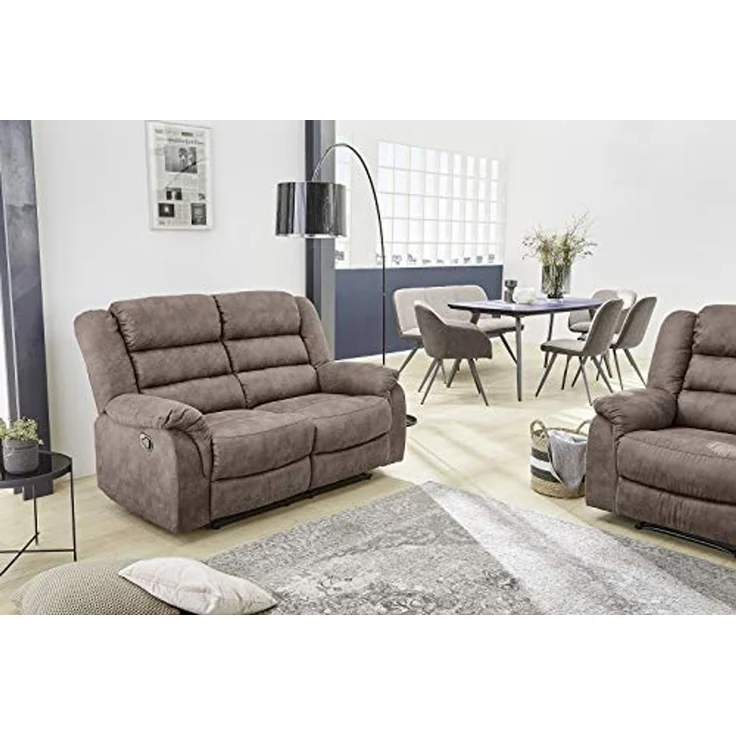 2-Sitzer-Relaxsofa Couch Liegefunktion Federkernpolster Stoff Vintage Graubraun – Bild 2