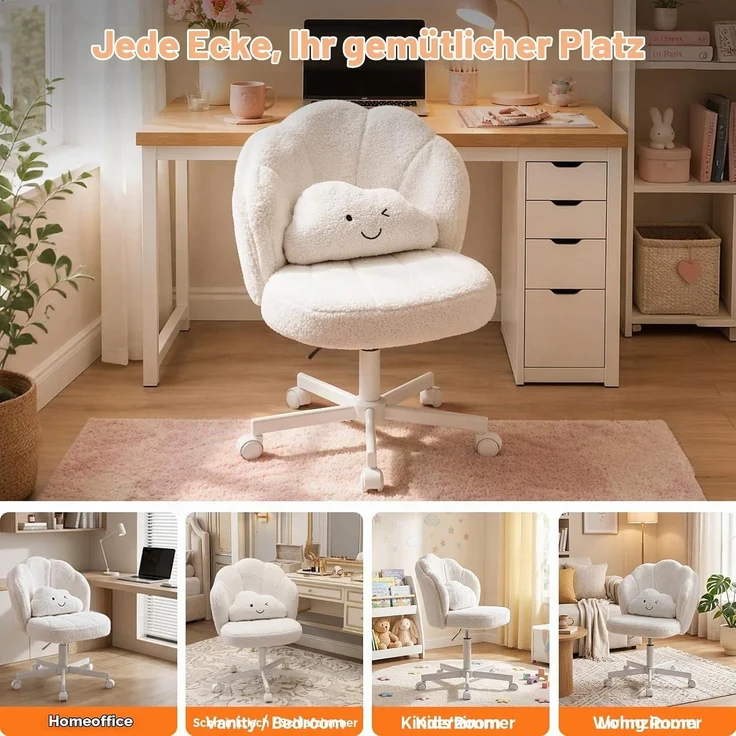 COMHOMA Bürostuhl Schminkstuhl Homeoffice Stuhl, Schreibtischstuhl Drehstuhl mit Rrollen, höhenverstellbar,für Schminktisch,Arbeitszimmer, Schlafzimmer,150kg – Bild 8