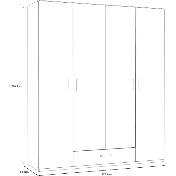 Forte TRAWEN Kleiderschrank 170 180, moderner Kleiderschrank, 4-türig, Schublade, Schlafzimmerschrank, Holzwerkstoff, Weiß, 177,5 cm breit x 210,5 cm hoch x 54,2 cm tief – Bild 6