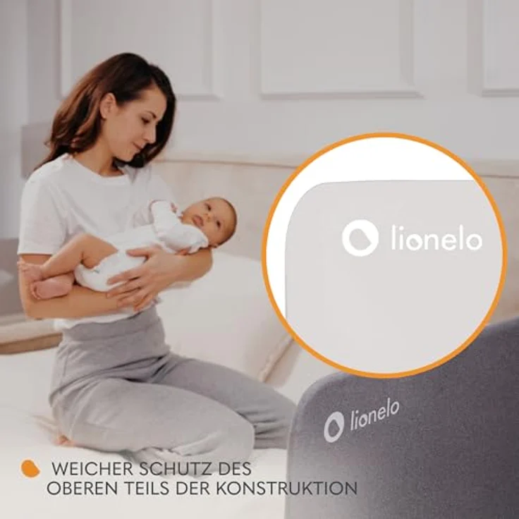 Lionelo Lora Tragbares Bettschutzgitter für Kinder, Neigungsverstellung bis 180°, klappbares Schutzgitter für Bett, 45 cm - 105 cm, StandSafe-Sicherung, Schutz gegen Herausfallen – Bild 5