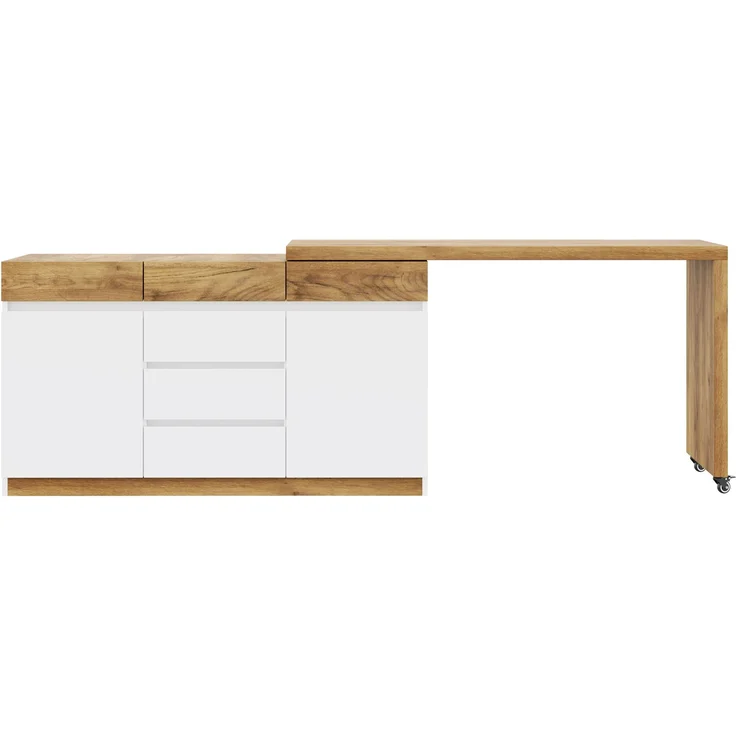 ZUBALIYA Schreibtisch mit feststellbaren Rollen – multifunktionales Design, 4 cm dickere, drehbare Tischplatte, fest arretierbar, weiß/Eiche, Faltbarer Schreibtisch, Eckschreibtisch, Sideboard,Dicke Materialie – Modell N880P5298689O – Bild 10
