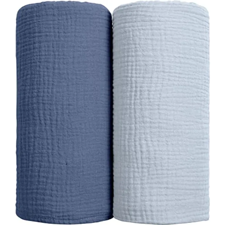 lulumoon Baby Pucktuch Musselin Decke - Baumwolle Atmungsaktive Babydecke | Dünne Baby Swaddle Decke Tücher für Junge und Mädchen 2 Stück 100x100cm(Marineblau)
