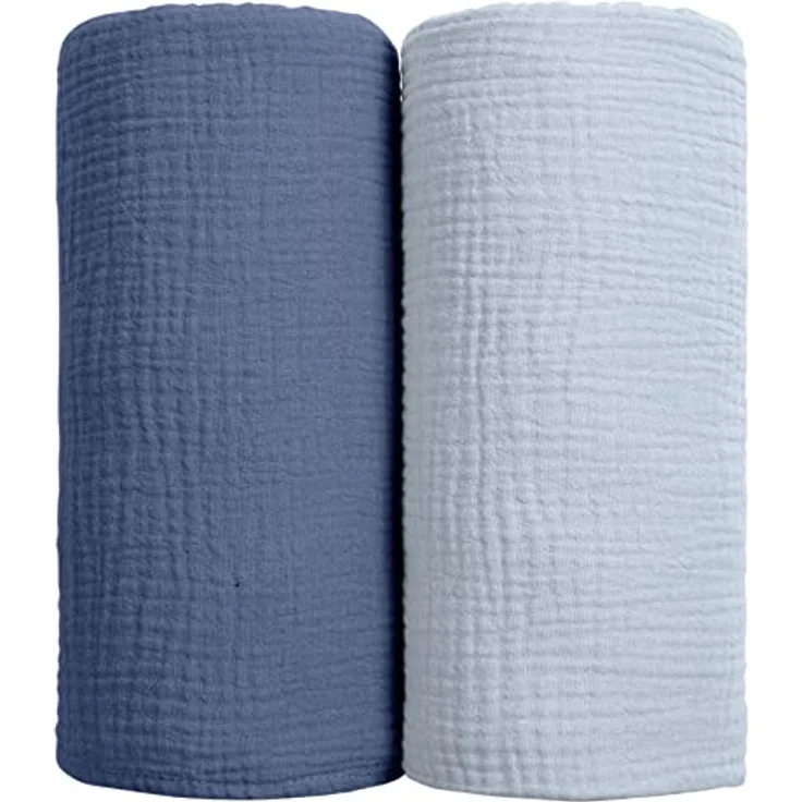 lulumoon Baby Pucktuch Musselin Decke - Baumwolle Atmungsaktive Babydecke | Dünne Baby Swaddle Decke Tücher für Junge und Mädchen 2 Stück 100x100cm(Marineblau) – Bild 1