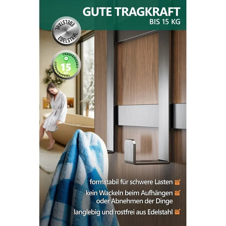 Lindenstein Türhaken Türhaken Innenseite Premium, Türen, (Packung, 1-St, 1), Ohne Bohren, langlebig, belastbar, rostfrei – Bild 4