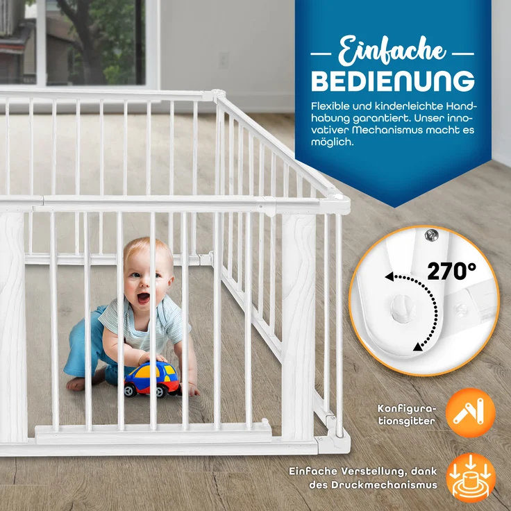 KIDUKU® 7,2 Meter Laufgitter weiß XXL klappbar inkl. Tür, bestehend aus 8 Elementen, individuell formbar Laufstall Absperrgitter – Bild 4