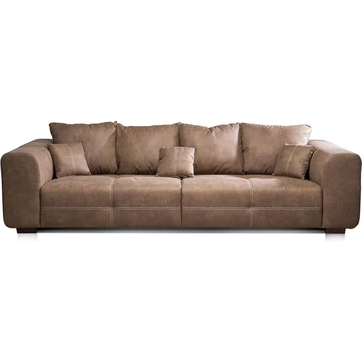 CAVADORE Big Sofa Mavericco / Braune Couch im modernen Design in Lederoptik / Inklusive Rückenkissen und Zierkissen / 287 x 69 x 108 cm (BxHxT) / Mikrofaser Braun